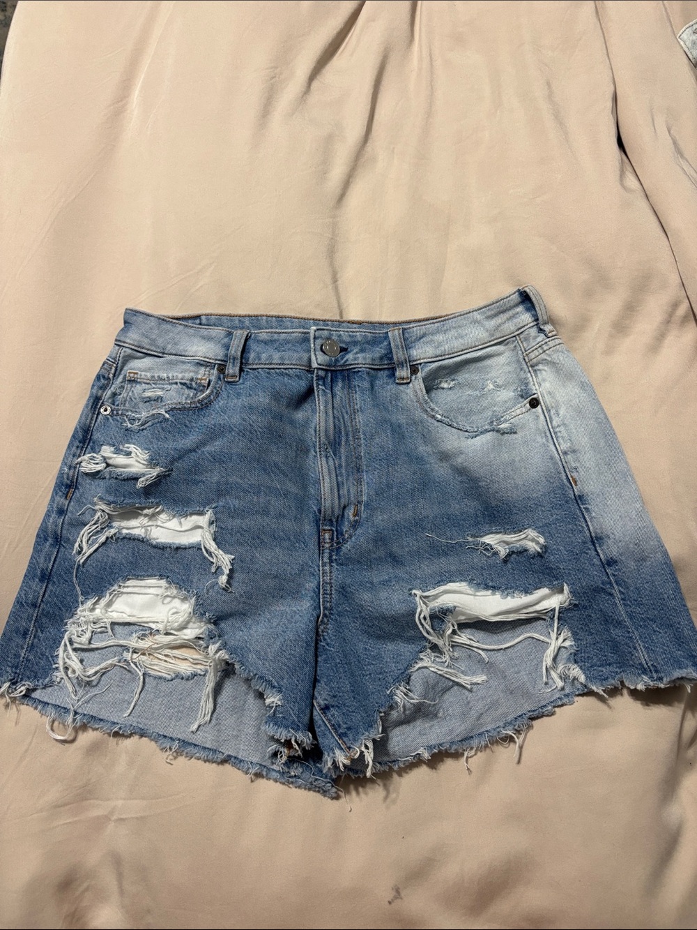 American Eagle Outfitters Distressed Light Blue High-Rise Jean Shorts